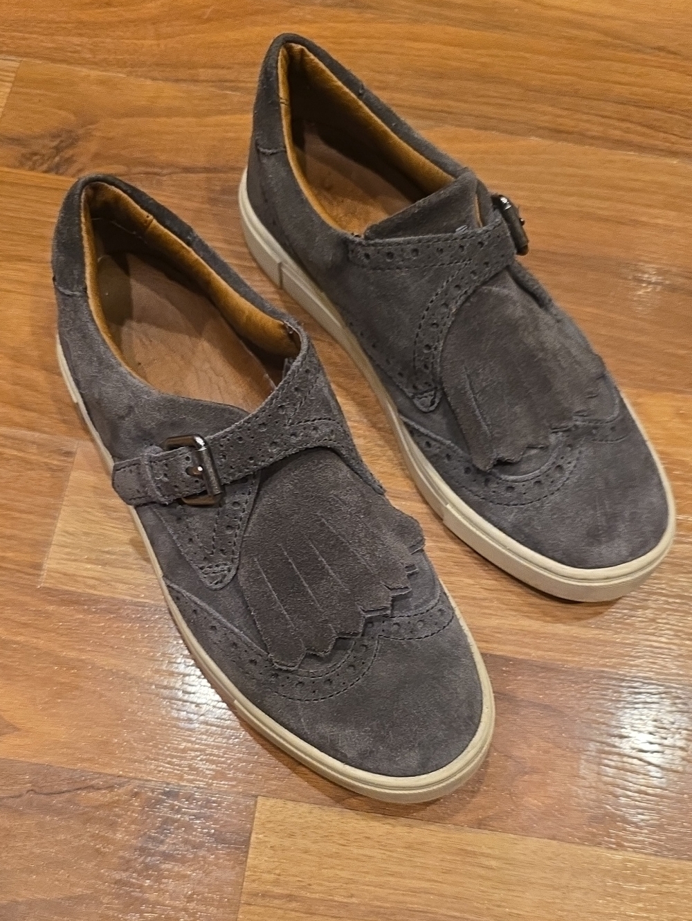 Women's Suede Gemma Kiltie Monk Strap Casual Shoes - Gray